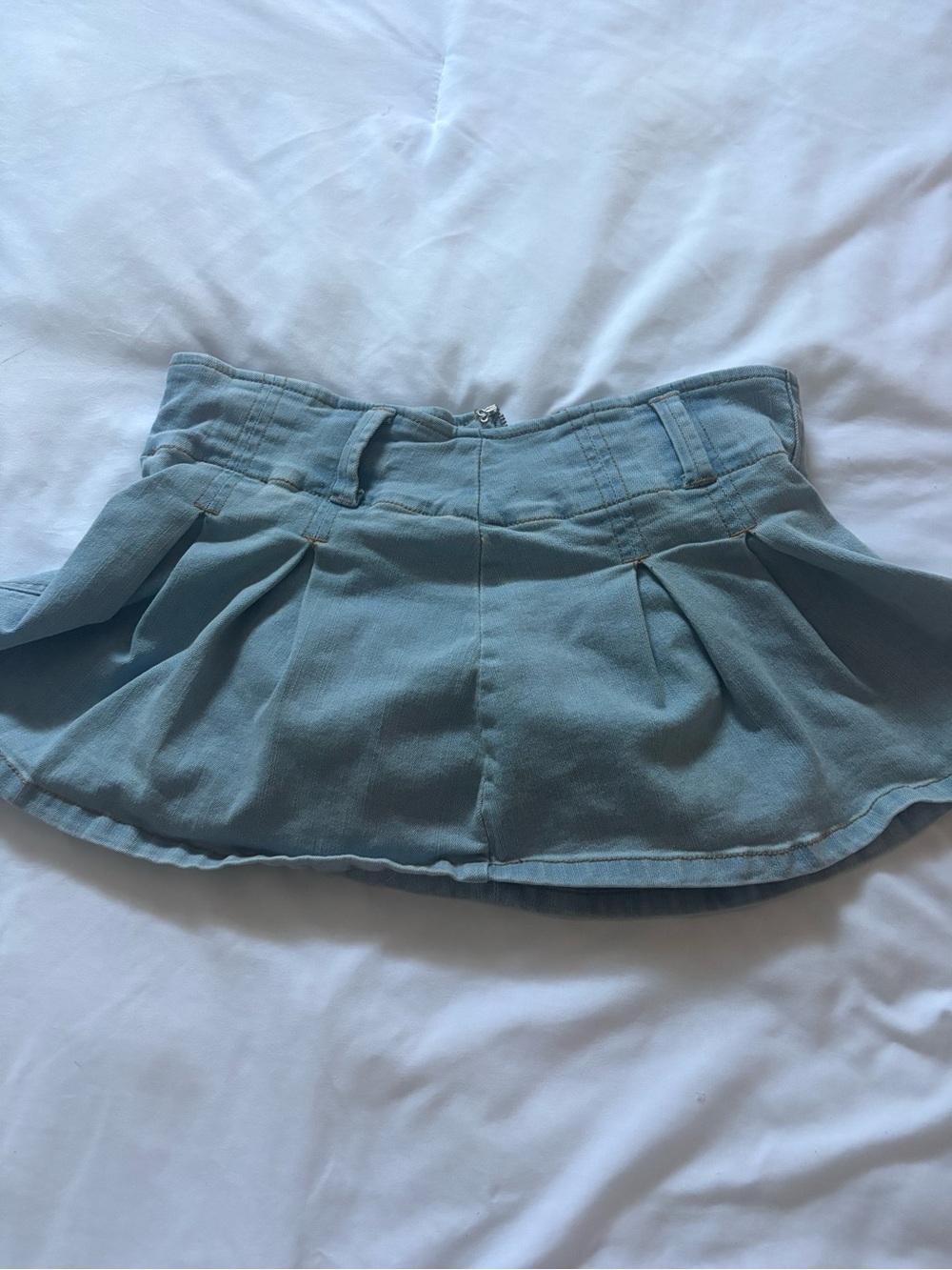 Fashion Nova Light Blue Denim Pleated Skort